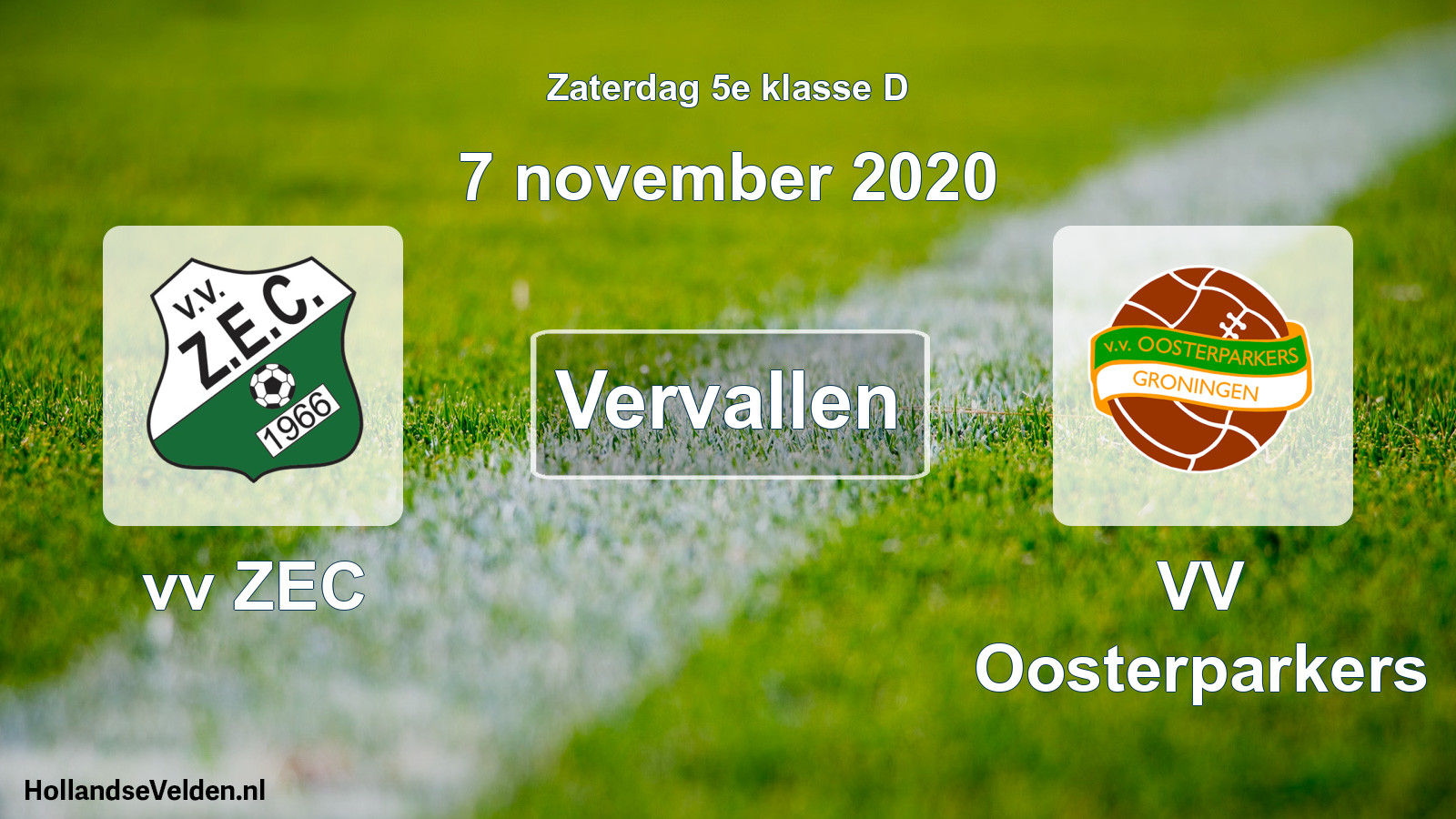 Scheduled Match: vv ZEC - VV Oosterparkers (7 November 2020)