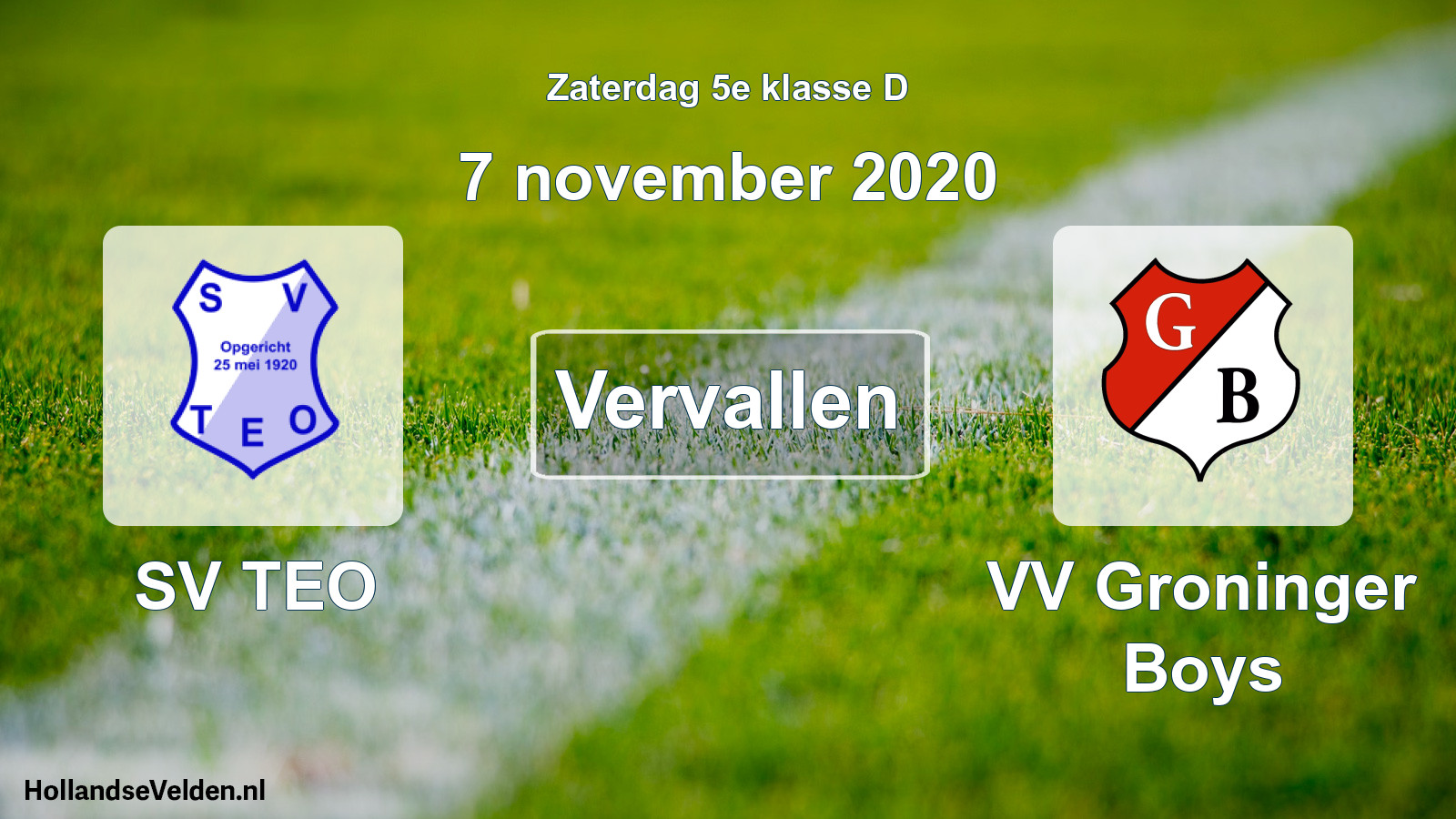 Scheduled Match: SV TEO - VV Groninger Boys (7 November 2020)