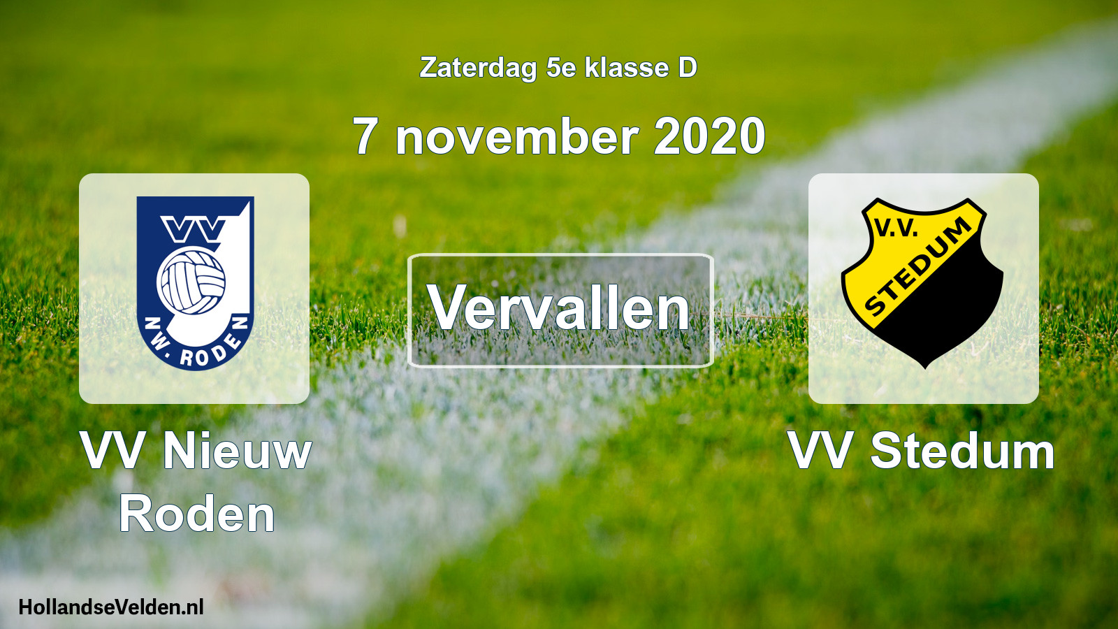 Scheduled Match: VV Nieuw Roden - VV Stedum (7 November 2020)