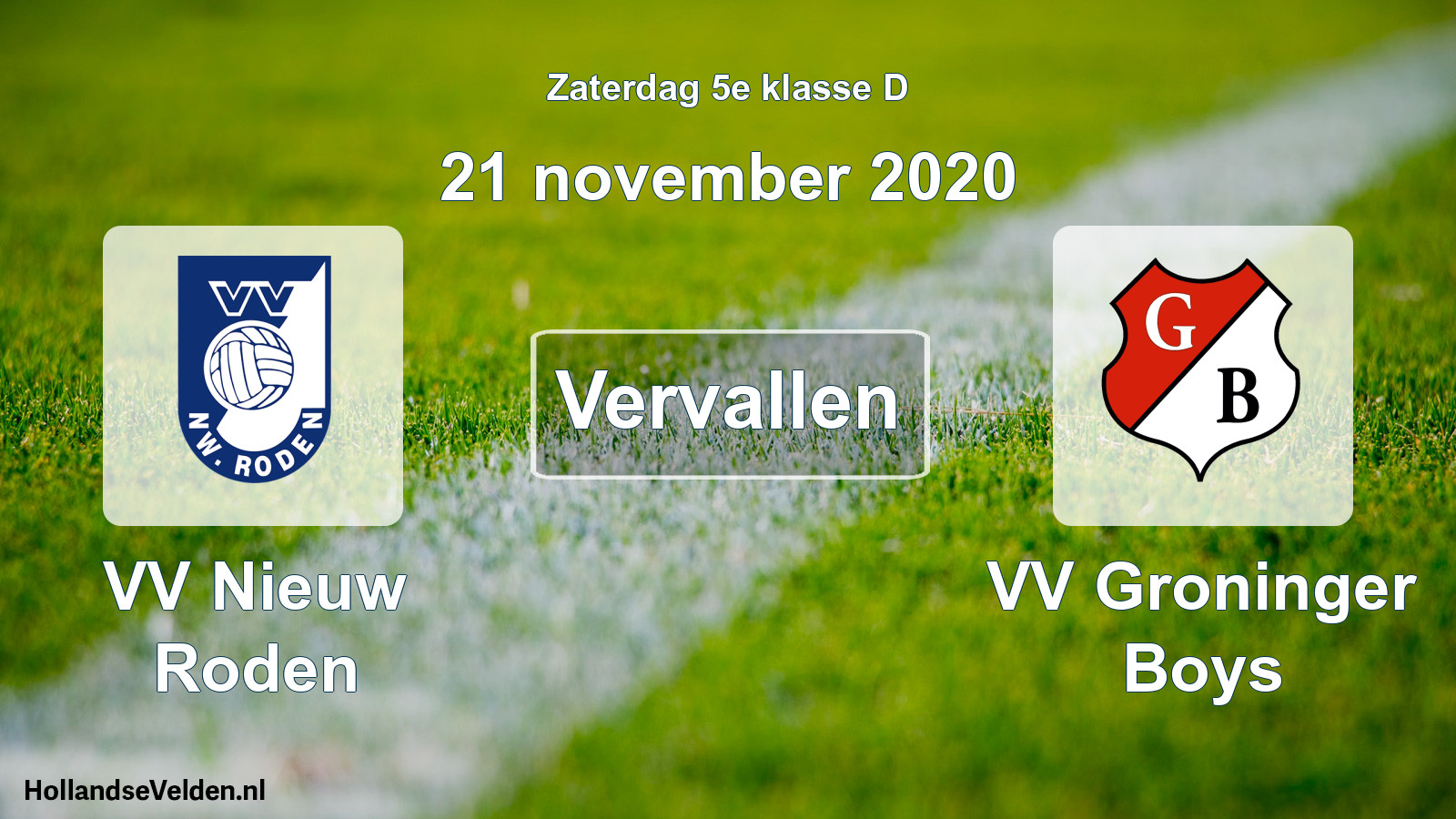 Scheduled Match: VV Nieuw Roden - VV Groninger Boys (21 November 2020)