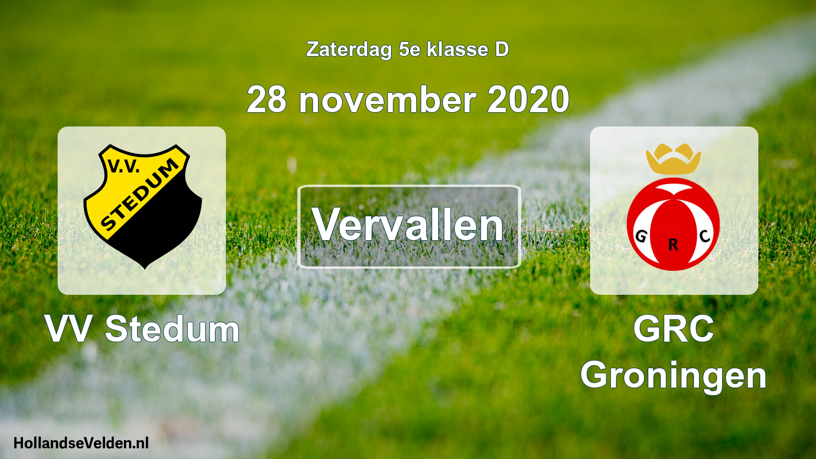 Scheduled Match: VV Stedum - GRC Groningen (28 November 2020)