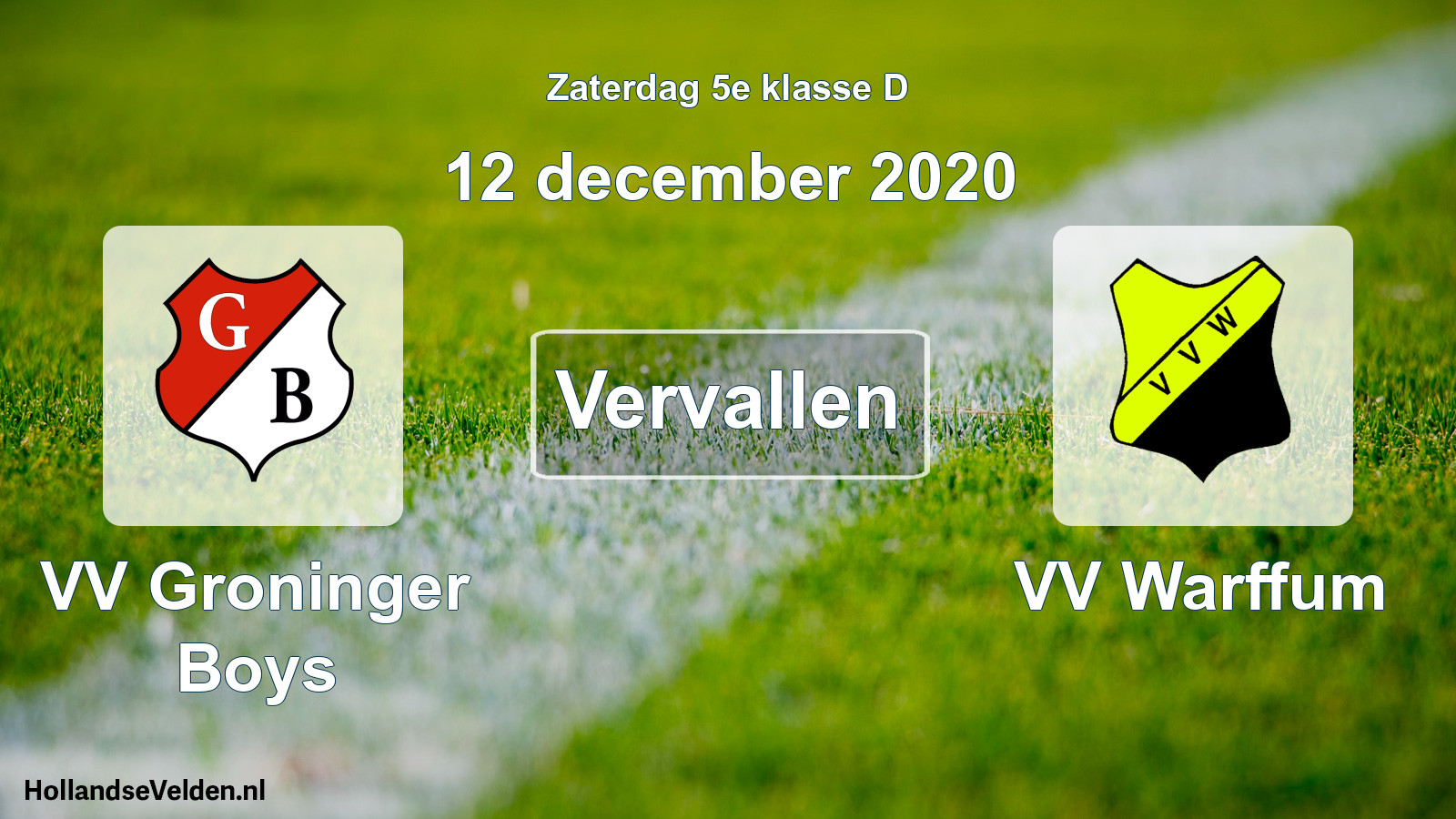 Scheduled Match: VV Groninger Boys - VV Warffum (12 December 2020)