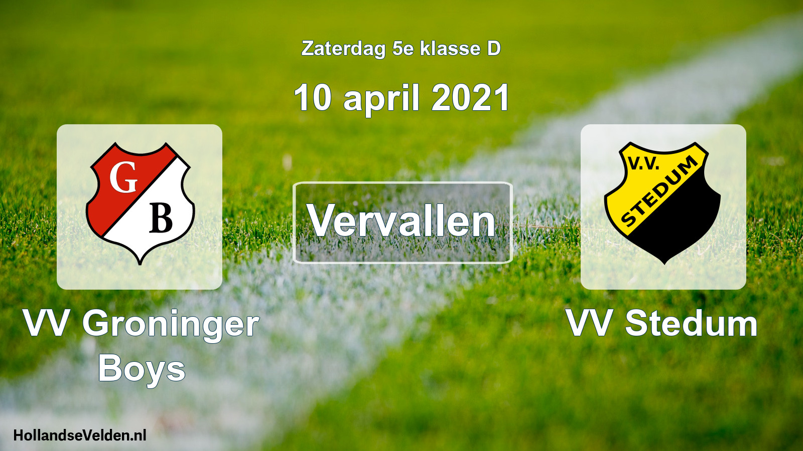 Scheduled Match: VV Groninger Boys - VV Stedum (10 April 2021)