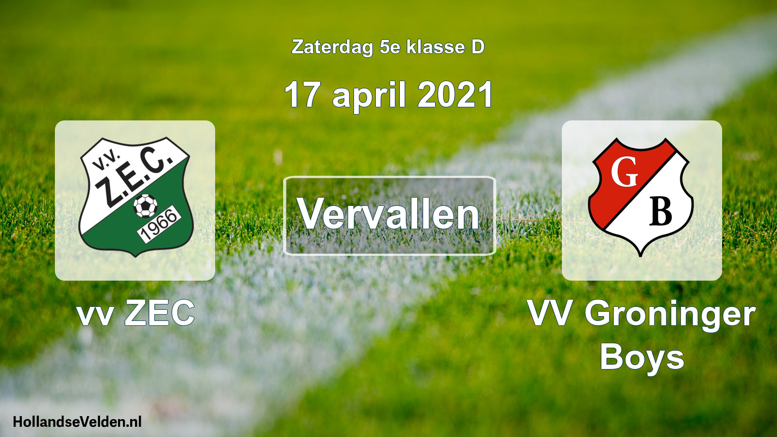 Scheduled Match: vv ZEC - VV Groninger Boys (17 April 2021)