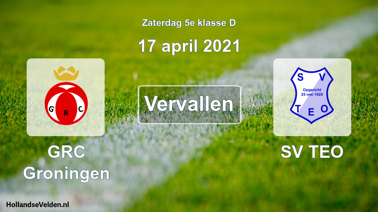 Scheduled Match: GRC Groningen - SV TEO (17 April 2021)