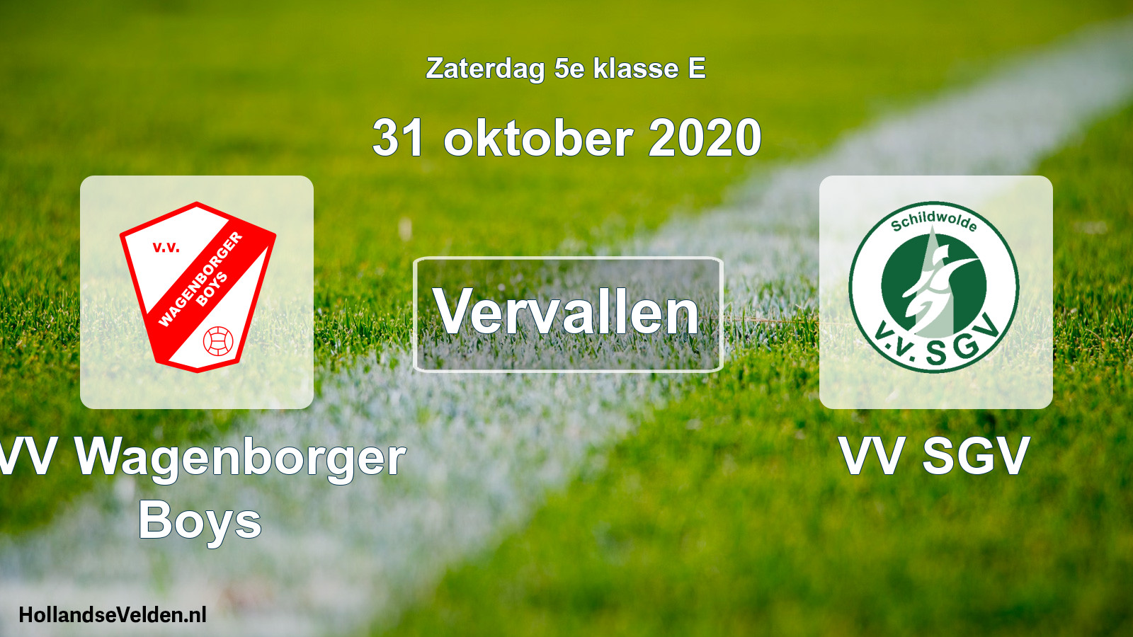 Scheduled Match: VV Wagenborger Boys - VV SGV (31 October 2020)