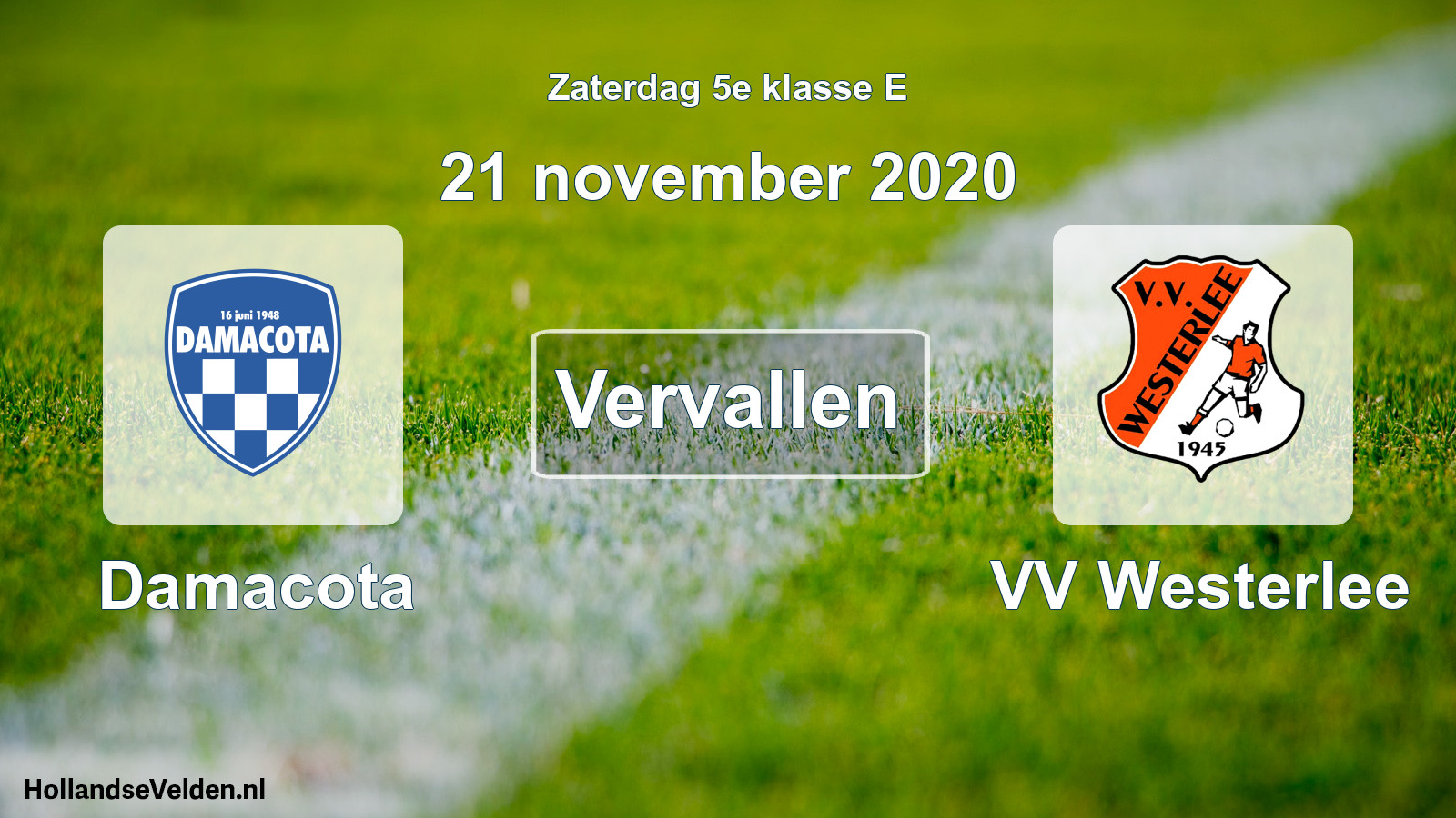 Scheduled Match: Damacota - VV Westerlee (21 November 2020)