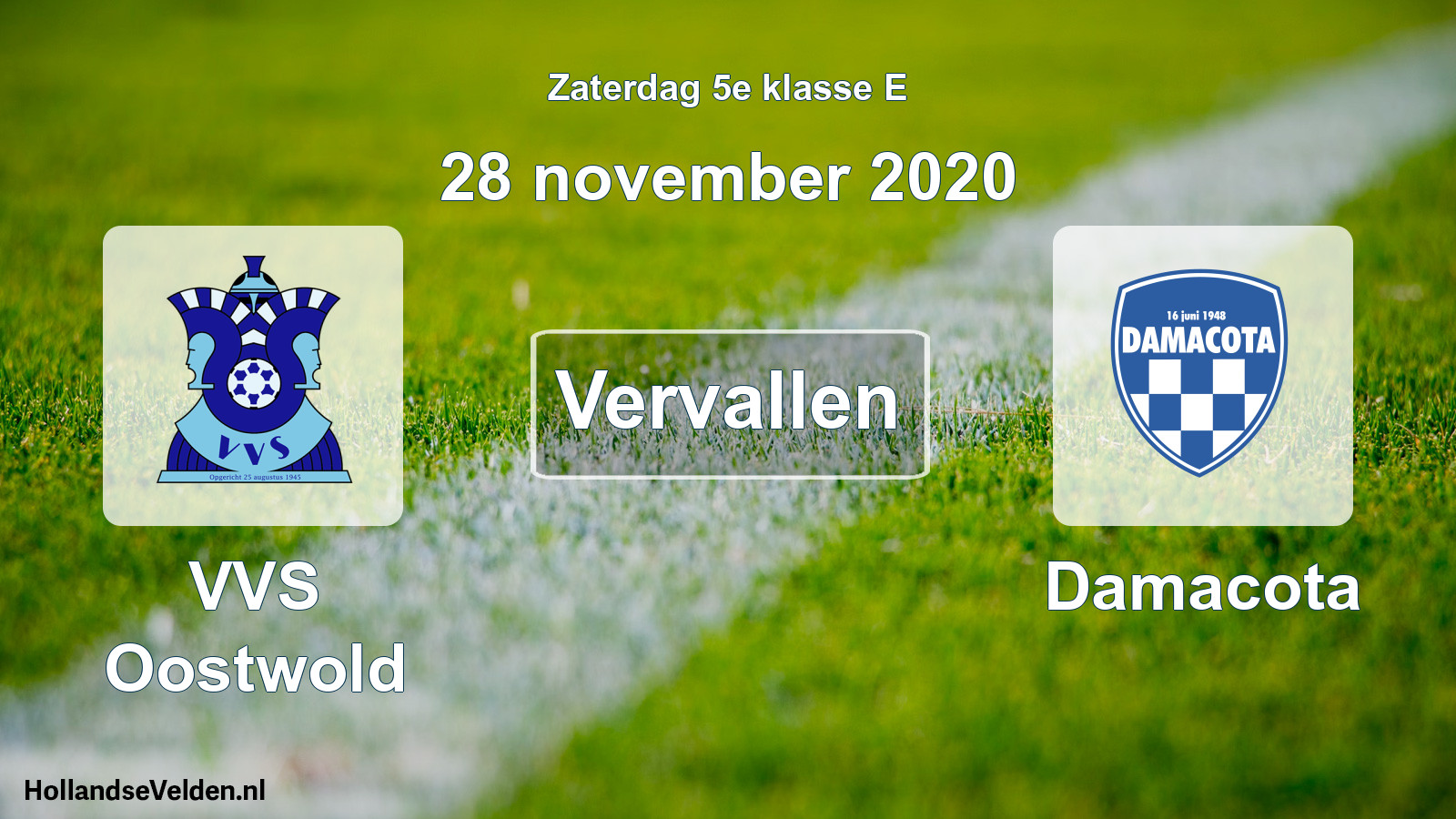Scheduled Match: VVS Oostwold - Damacota (28 November 2020)