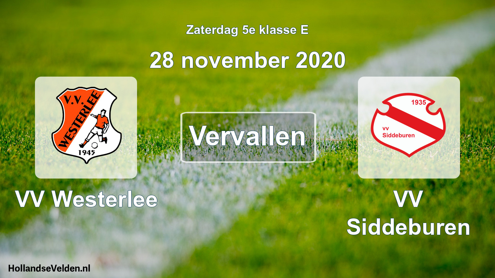 Scheduled Match: VV Westerlee - VV Siddeburen (28 November 2020)