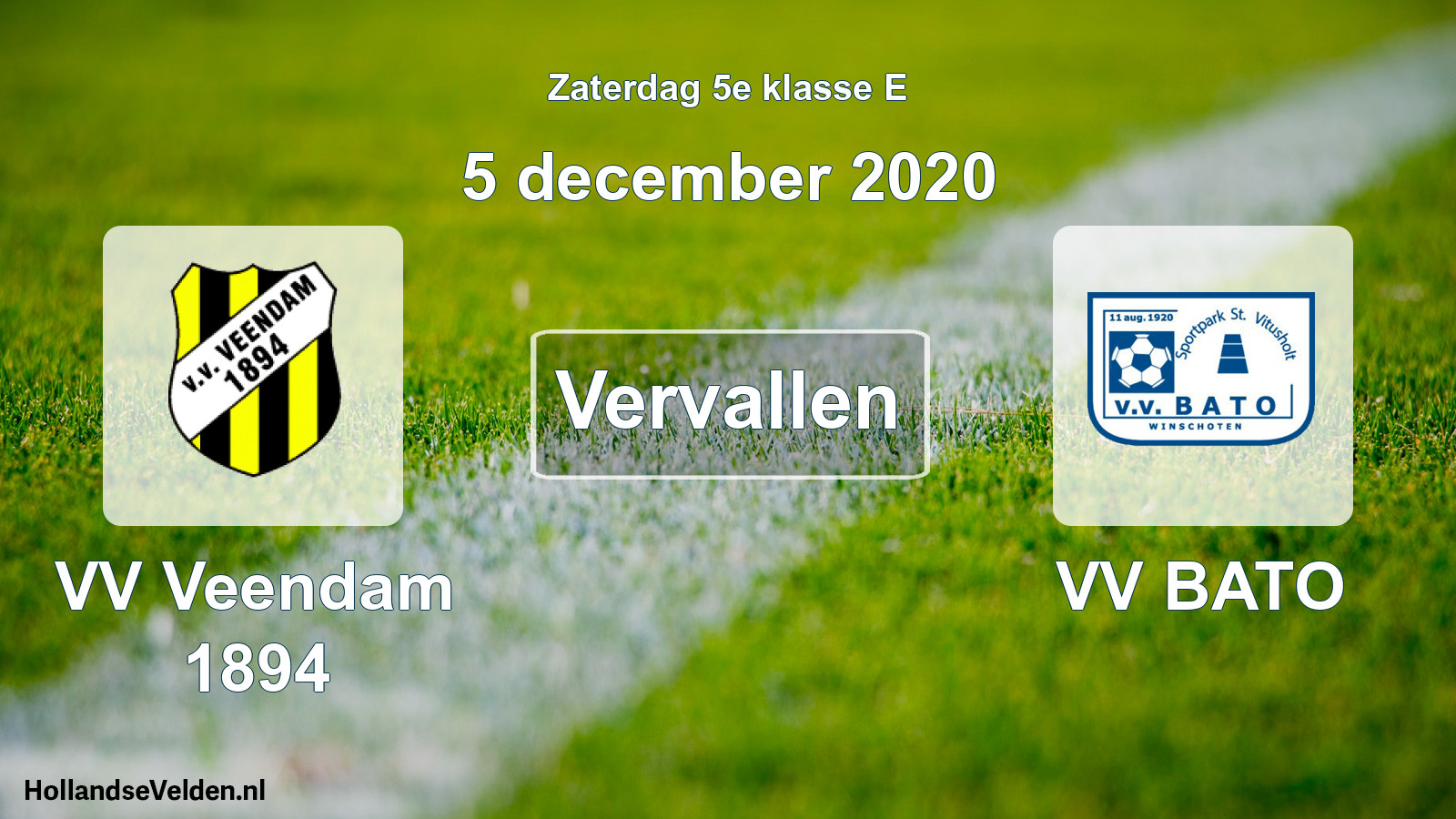 Scheduled Match: VV Veendam 1894 - VV BATO (5 December 2020)