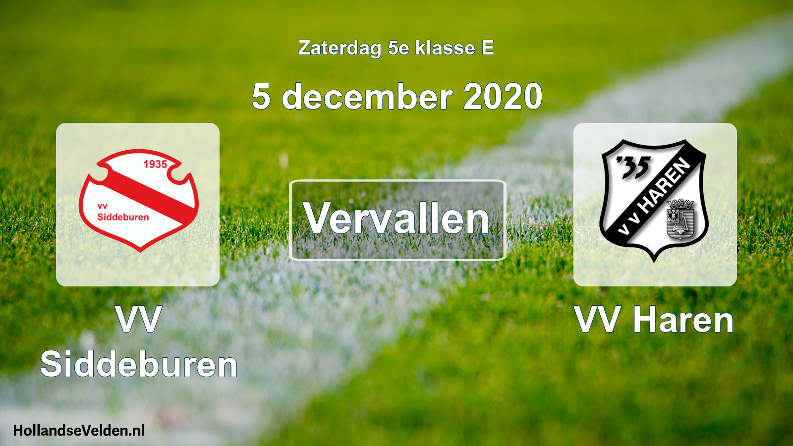 Scheduled Match: VV Siddeburen - VV Haren (5 December 2020)