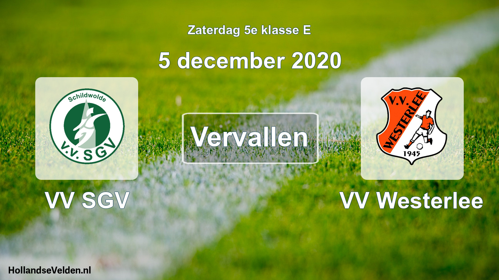 Scheduled Match: VV SGV - VV Westerlee (5 December 2020)
