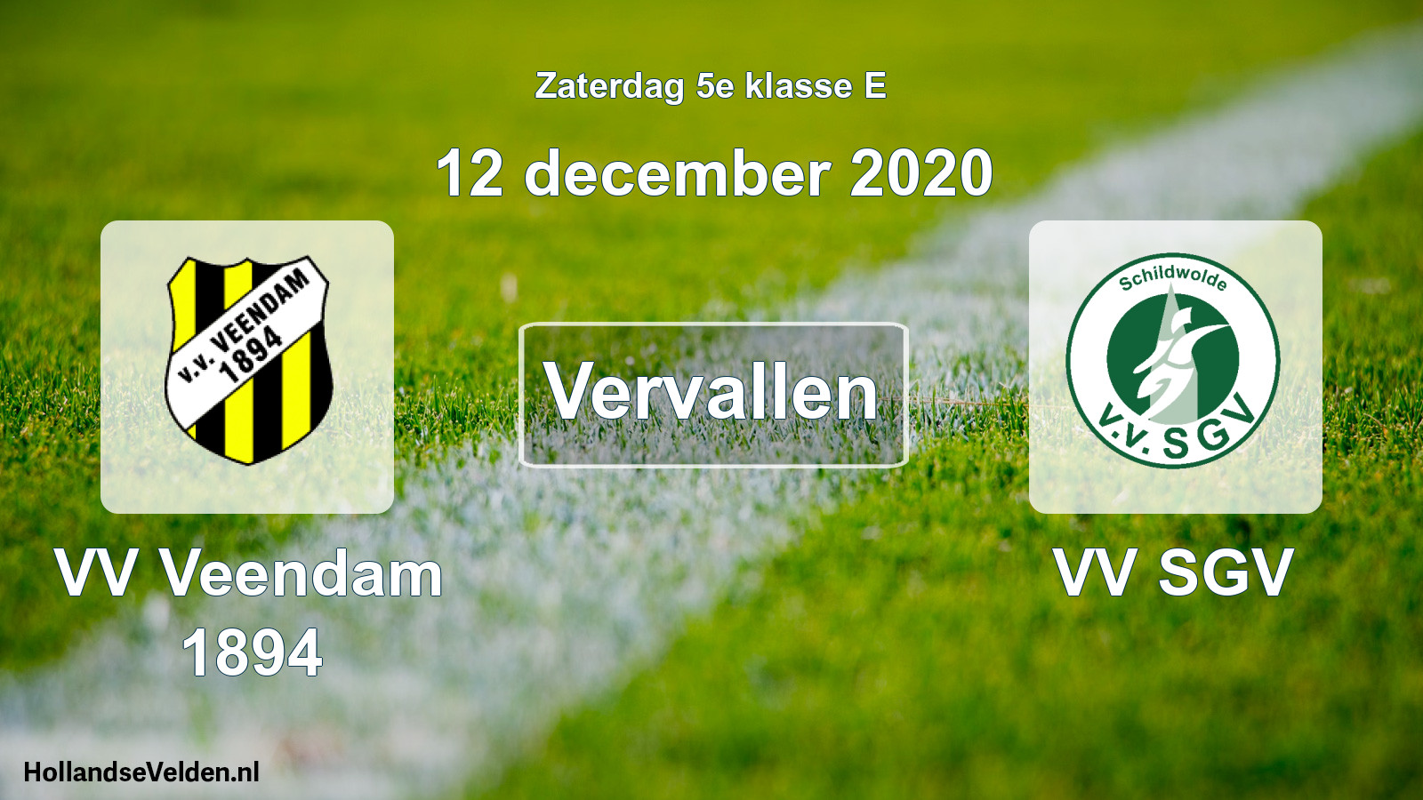 Scheduled Match: VV Veendam 1894 - VV SGV (12 December 2020)