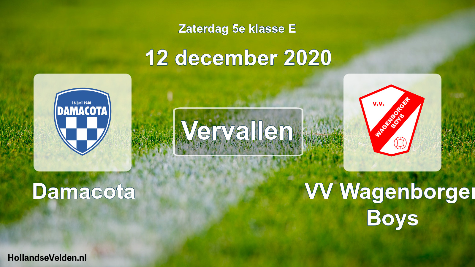 Scheduled Match: Damacota - VV Wagenborger Boys (12 December 2020)