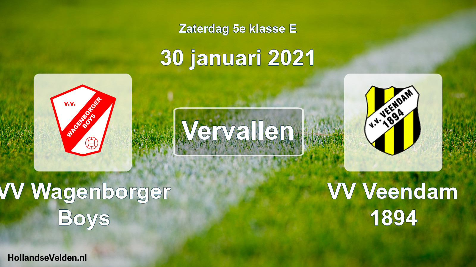 Scheduled Match: VV Wagenborger Boys - VV Veendam 1894 (30 January 2021)