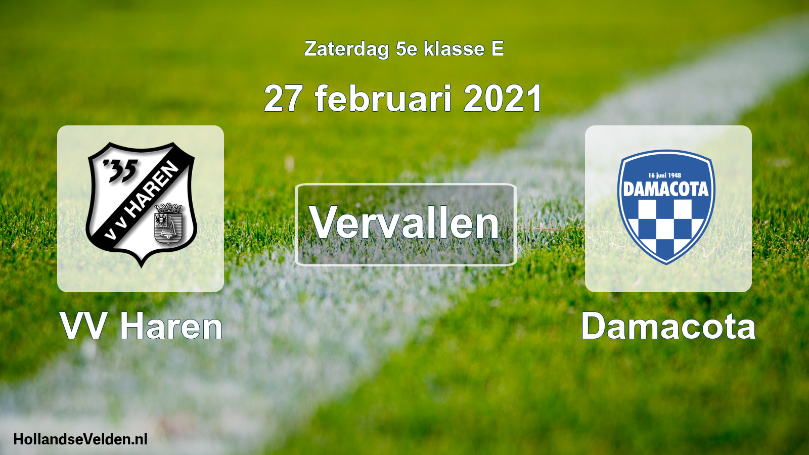 Scheduled Match: VV Haren - Damacota (27 February 2021)