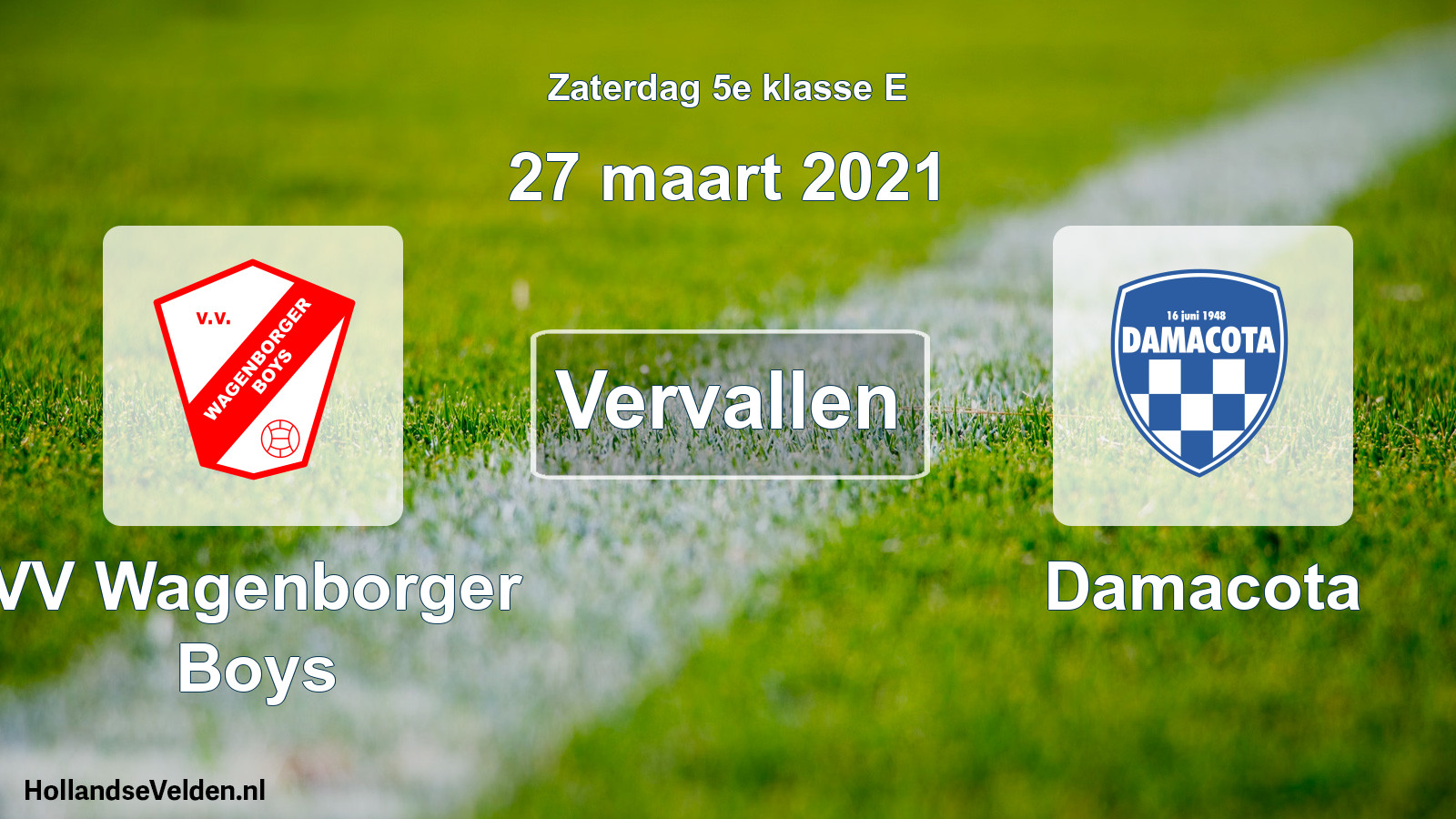 Scheduled Match: VV Wagenborger Boys - Damacota (27 March 2021)