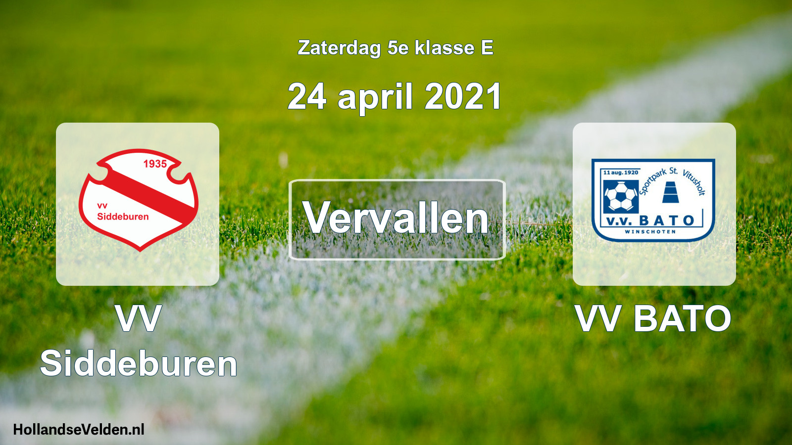 Scheduled Match: VV Siddeburen - VV BATO (24 April 2021)