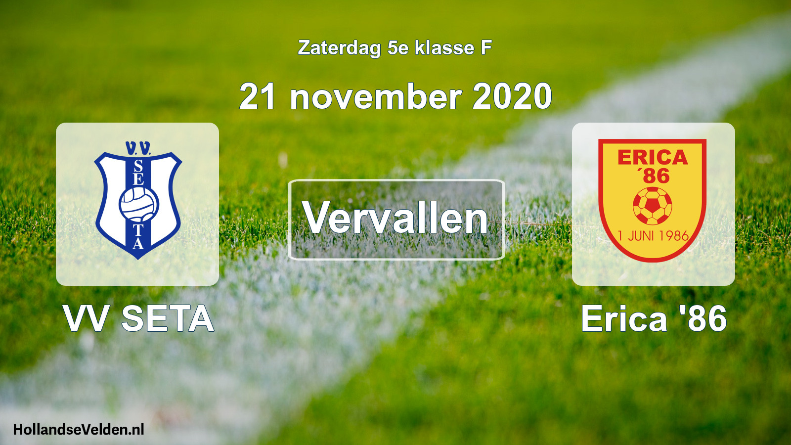 Scheduled Match: VV SETA - Erica '86 (21 November 2020)
