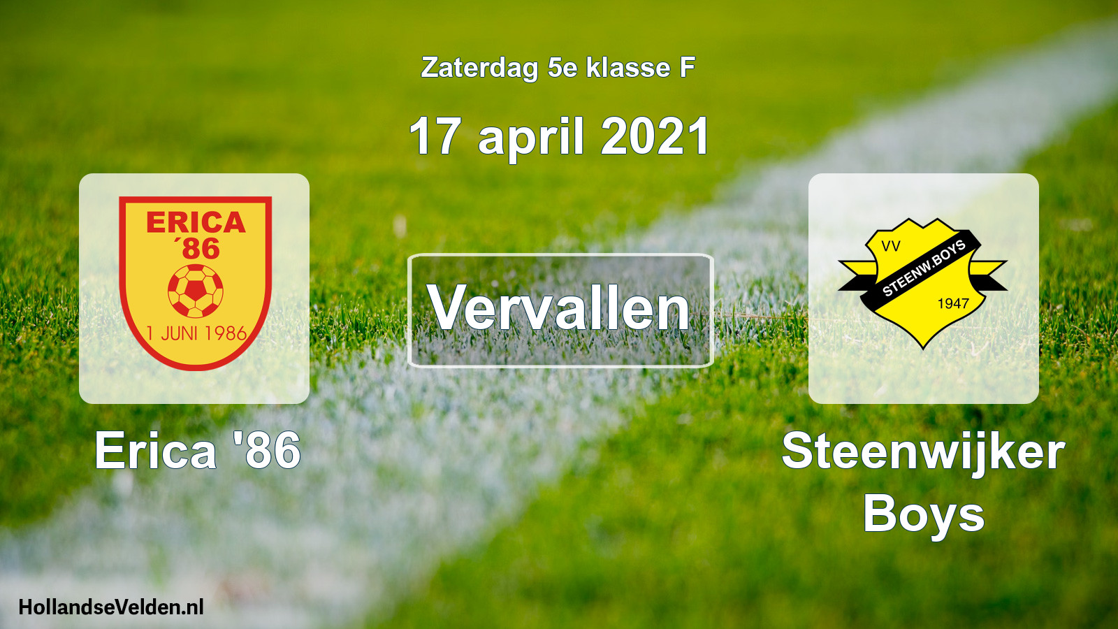 Scheduled Match: Erica '86 - Steenwijker Boys (17 April 2021)