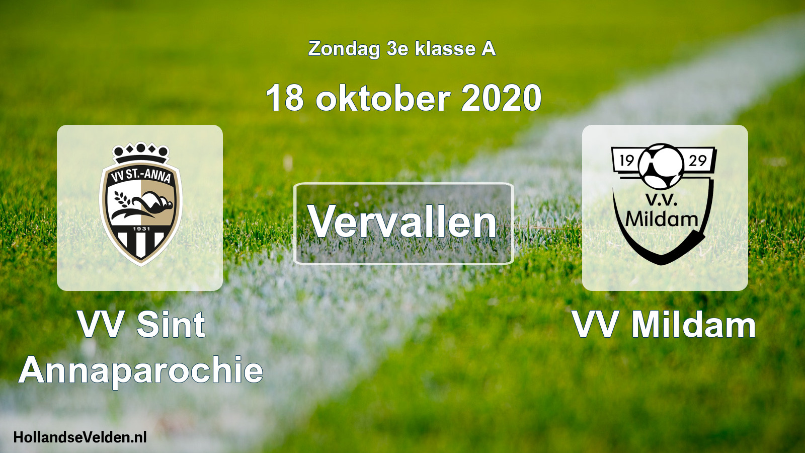 Scheduled Match: VV Sint Annaparochie - VV Mildam (18 October 2020)