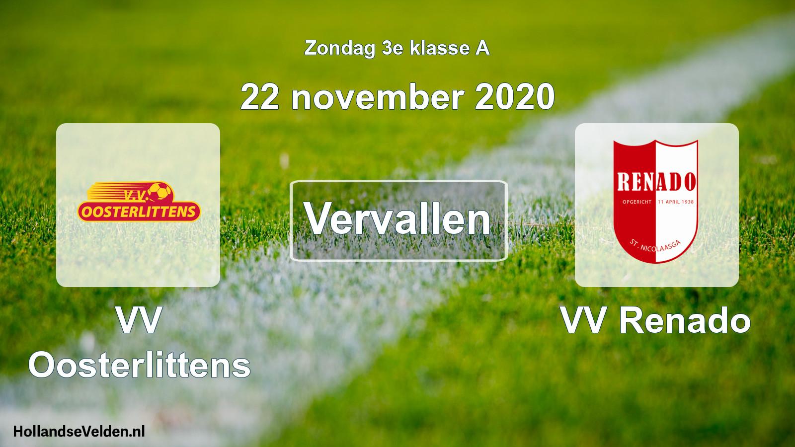 Scheduled Match: VV Oosterlittens - VV Renado (22 November 2020)