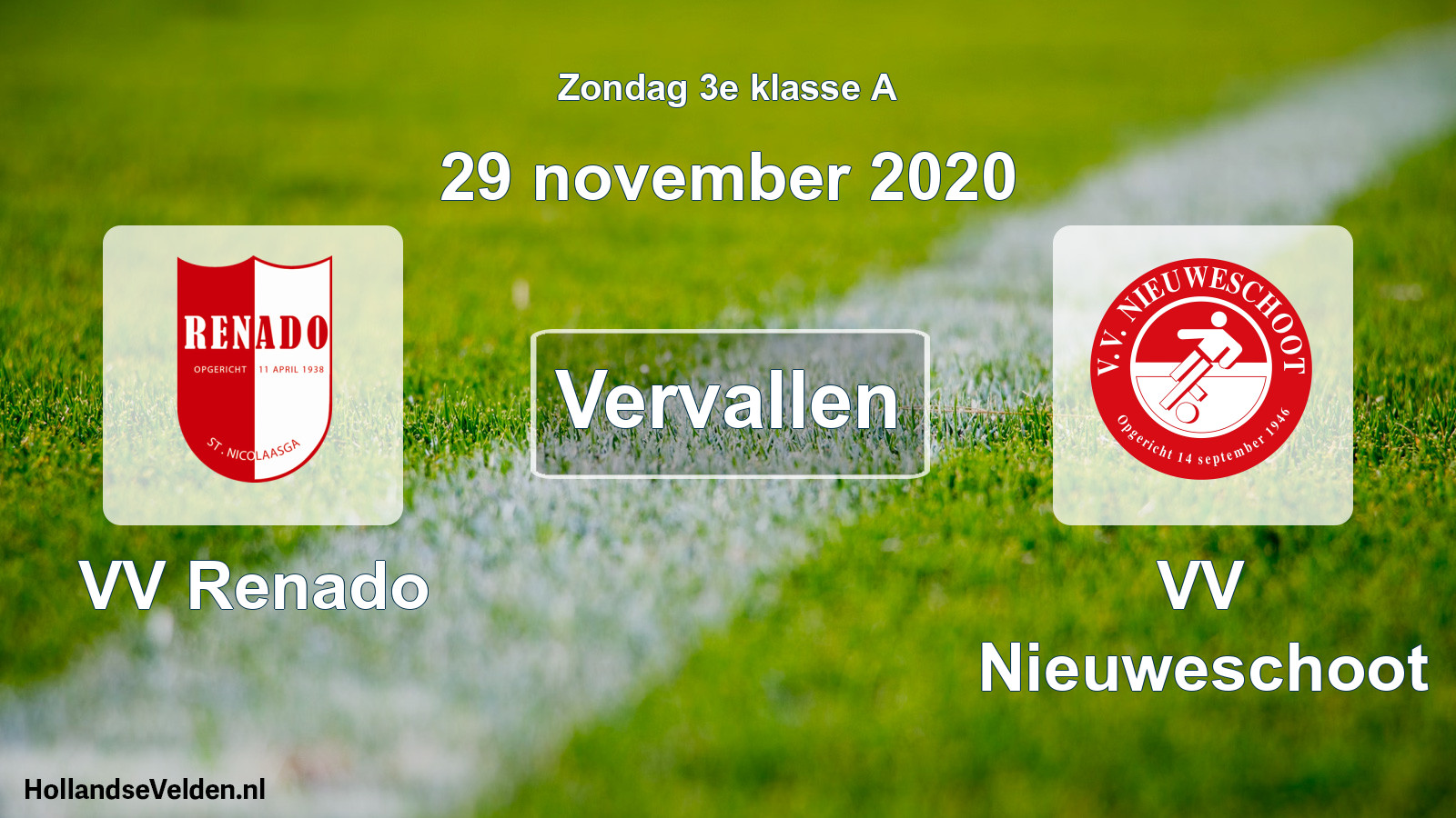 Scheduled Match: VV Renado - VV Nieuweschoot (29 November 2020)