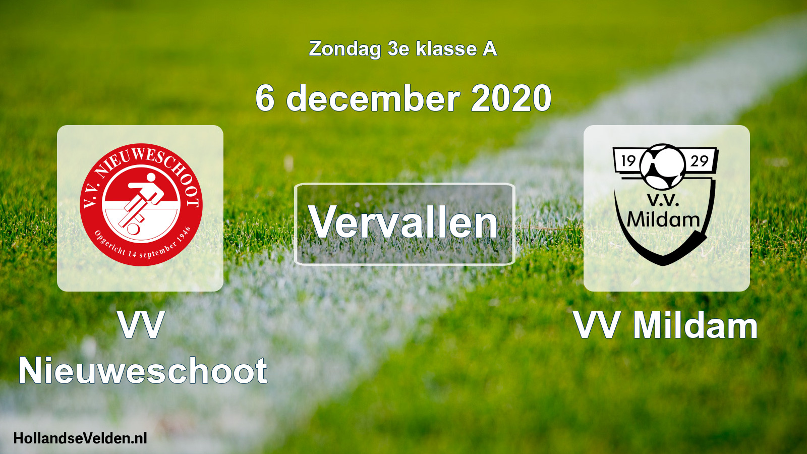 Scheduled Match: VV Nieuweschoot - VV Mildam (6 December 2020)