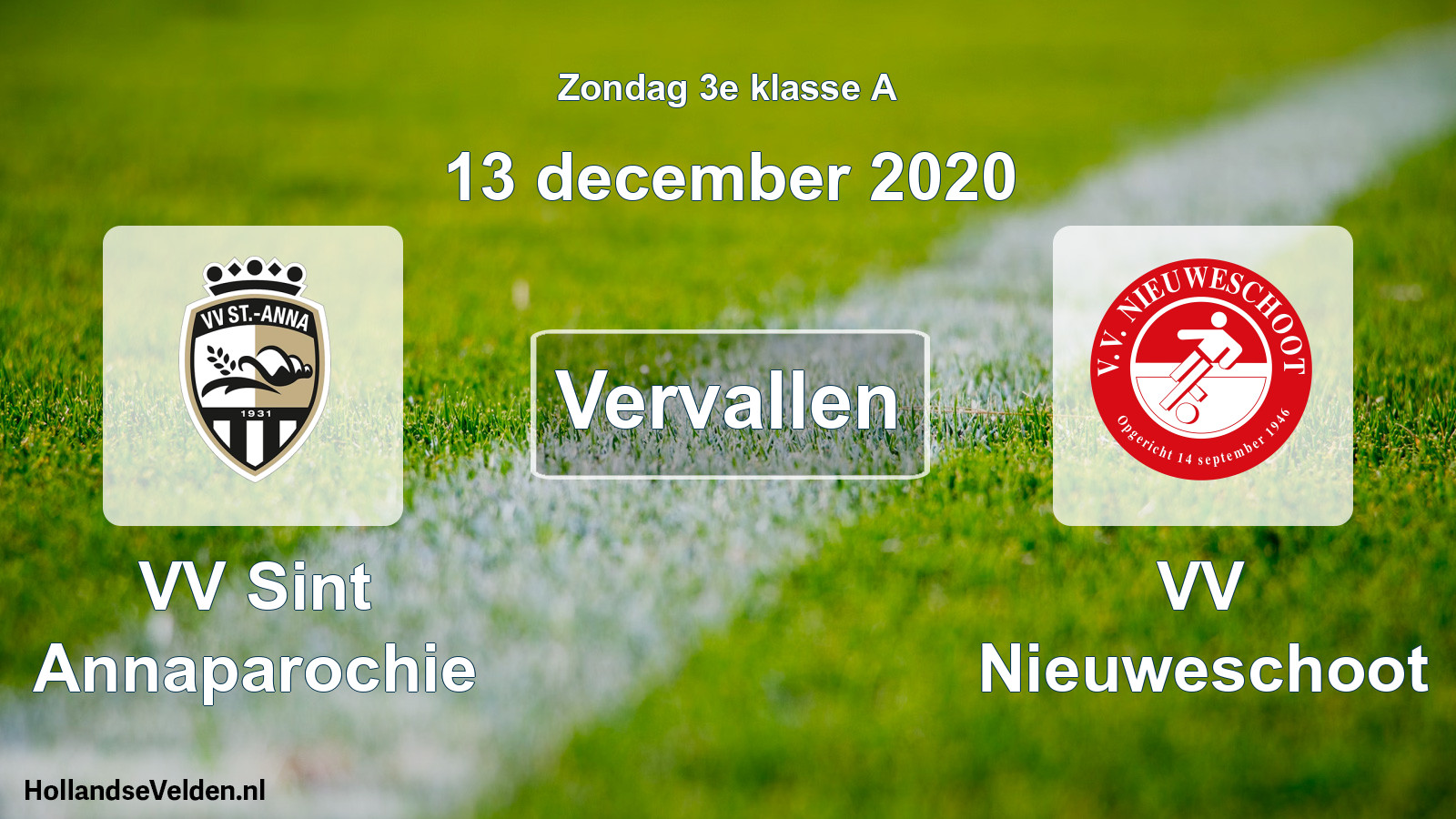 Scheduled Match: VV Sint Annaparochie - VV Nieuweschoot (13 December 2020)