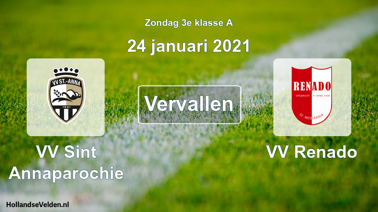 Scheduled Match: VV Sint Annaparochie - VV Renado (24 January 2021)