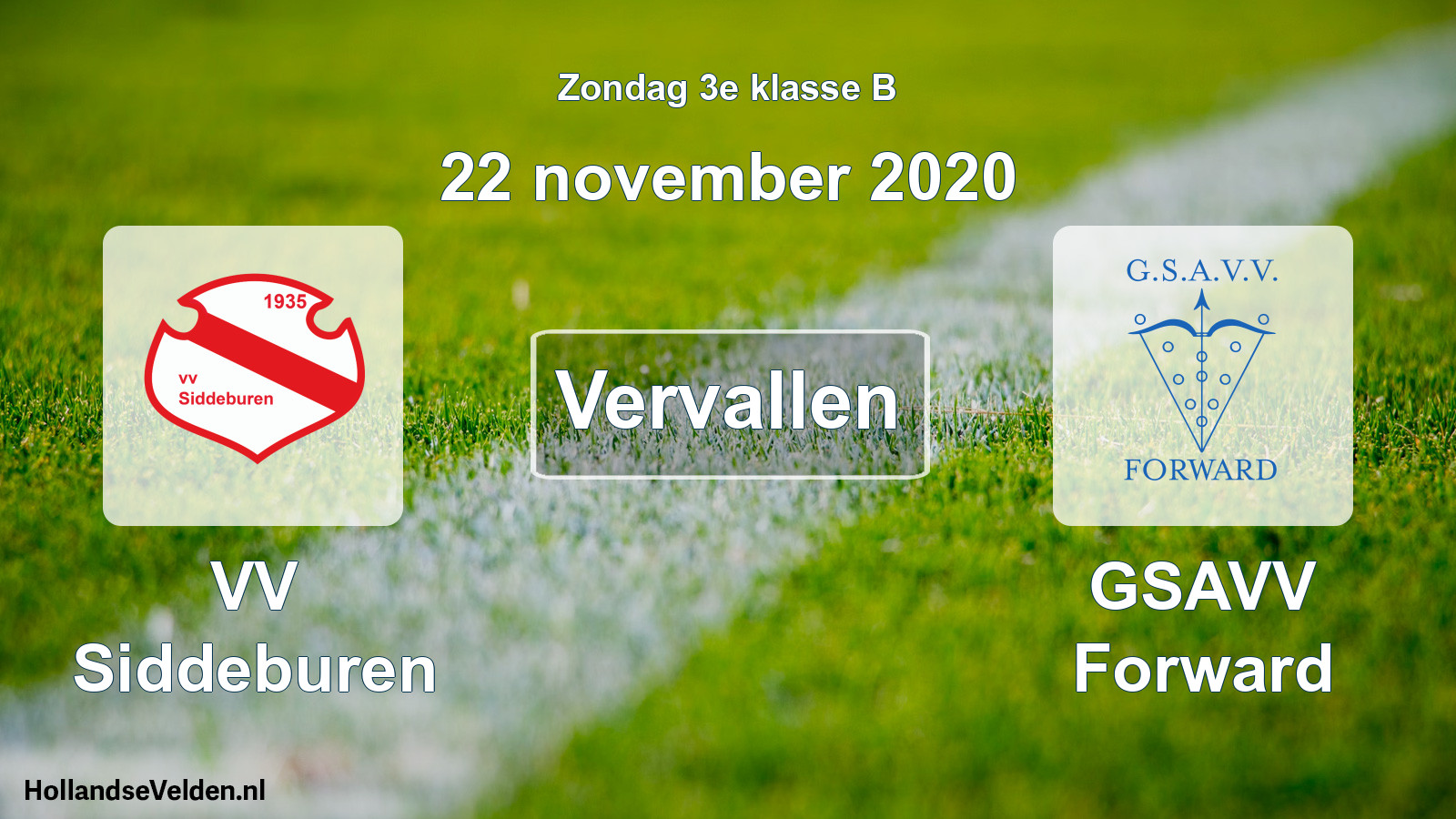 Scheduled Match: VV Siddeburen - GSAVV Forward (22 November 2020)
