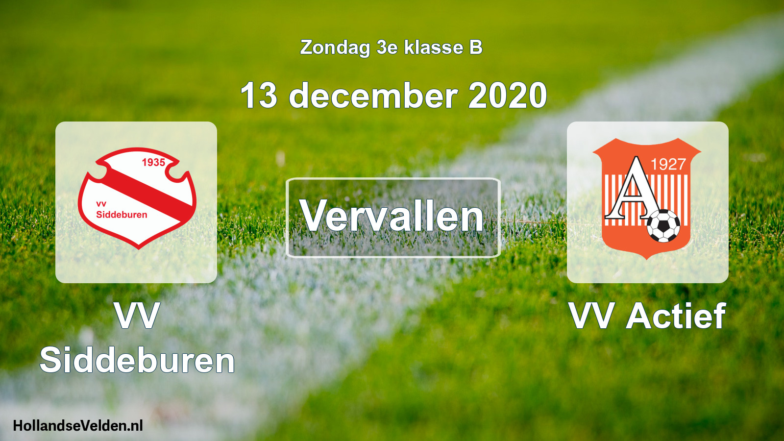Scheduled Match: VV Siddeburen - VV Actief (13 December 2020)