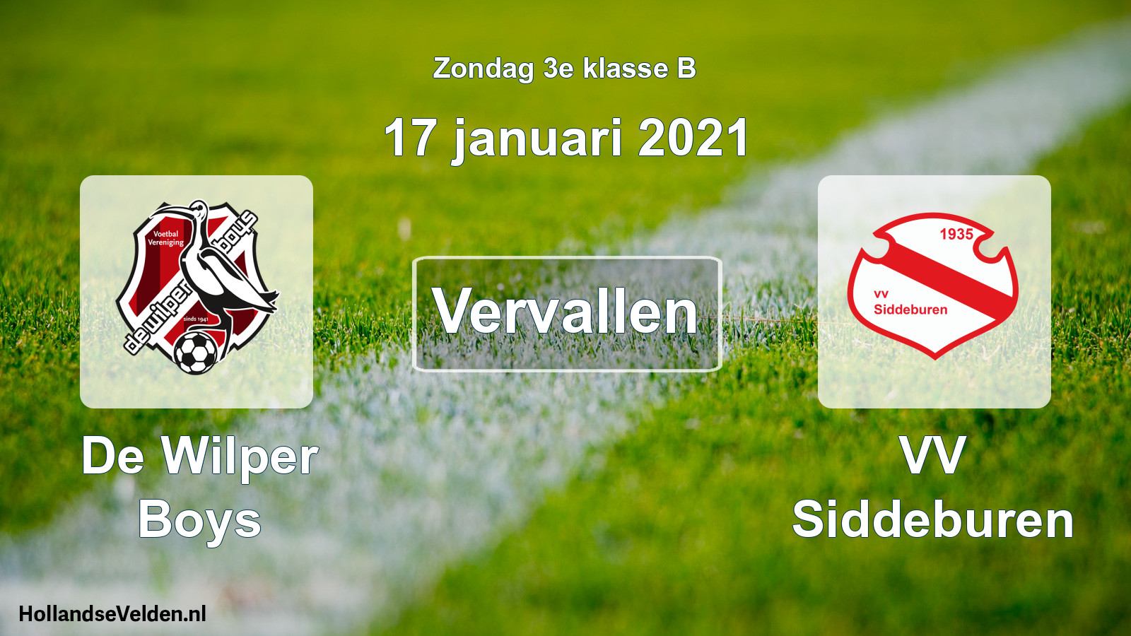 Scheduled Match: De Wilper Boys - VV Siddeburen (17 January 2021)