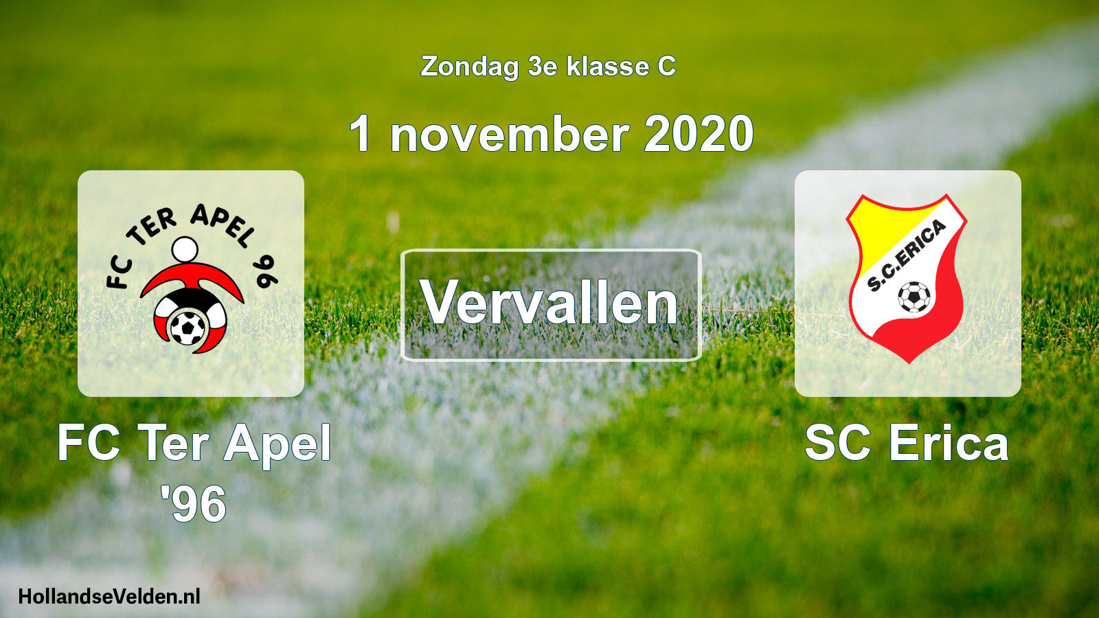 Scheduled Match: FC Ter Apel '96 - SC Erica (1 November 2020)