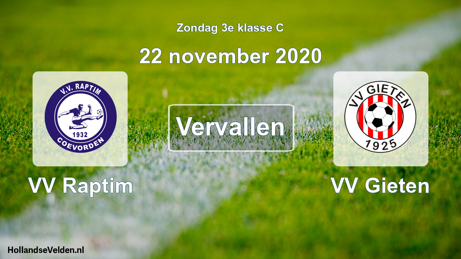 Scheduled Match: VV Raptim - VV Gieten (22 November 2020)