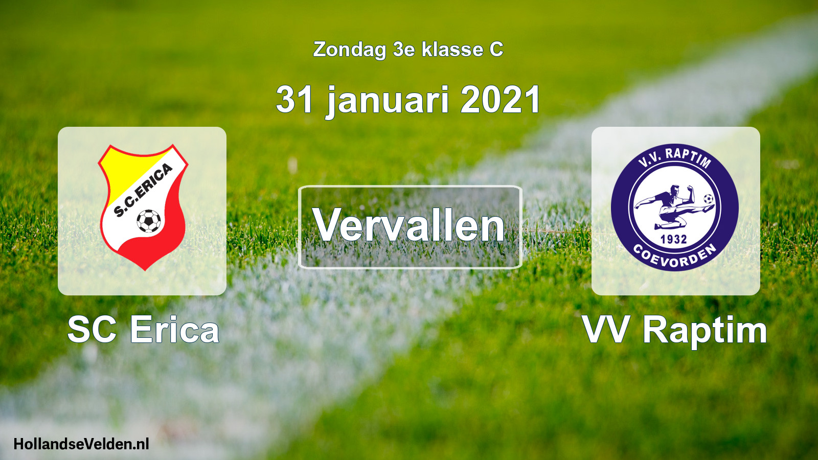 Scheduled Match: SC Erica - VV Raptim (31 January 2021)