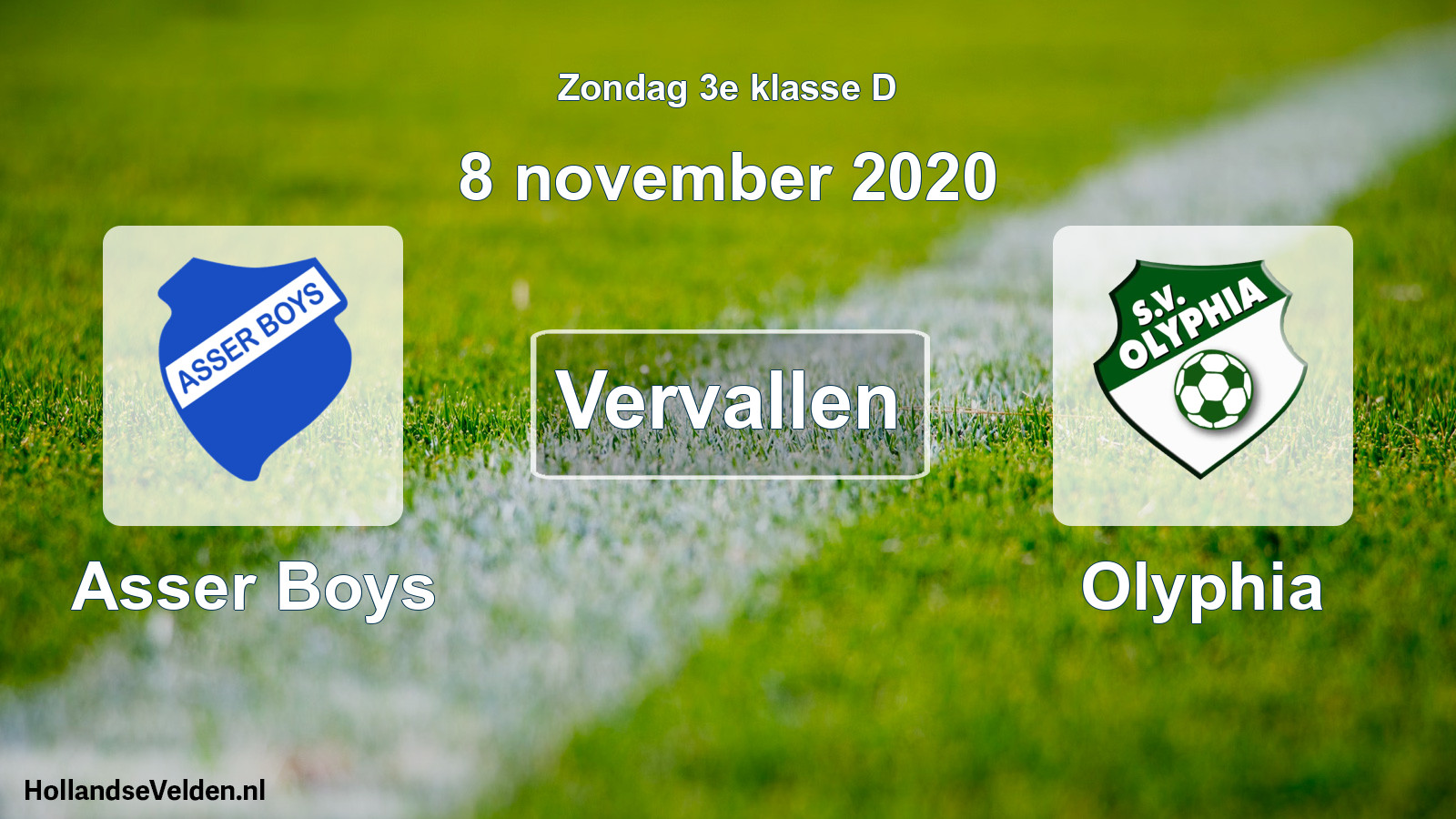 Scheduled Match: Asser Boys - Olyphia (8 November 2020)