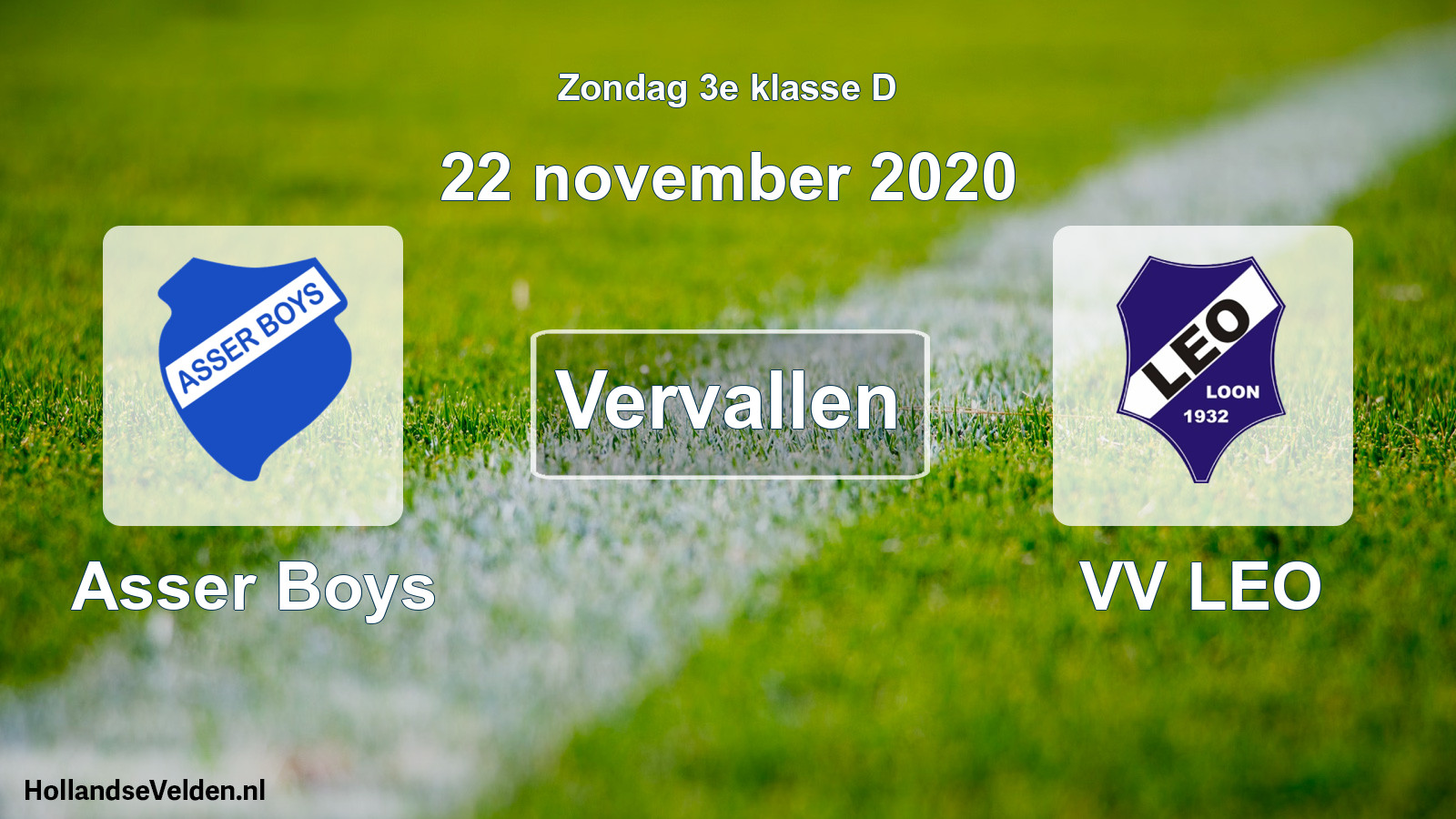 Scheduled Match: Asser Boys - VV LEO (22 November 2020)