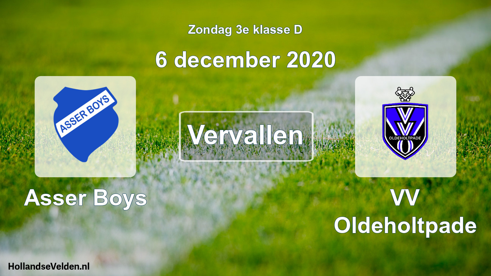 Scheduled Match: Asser Boys - VV Oldeholtpade (6 December 2020)