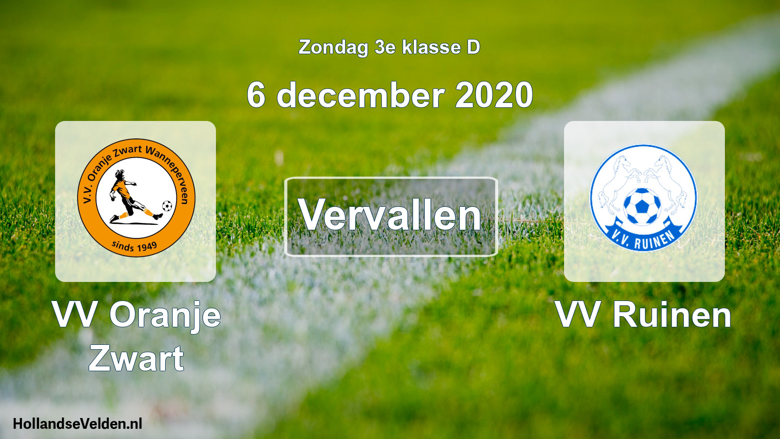 Scheduled Match: VV Oranje Zwart - VV Ruinen (6 December 2020)