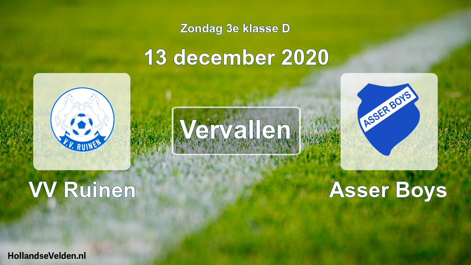 Scheduled Match: VV Ruinen - Asser Boys (13 December 2020)