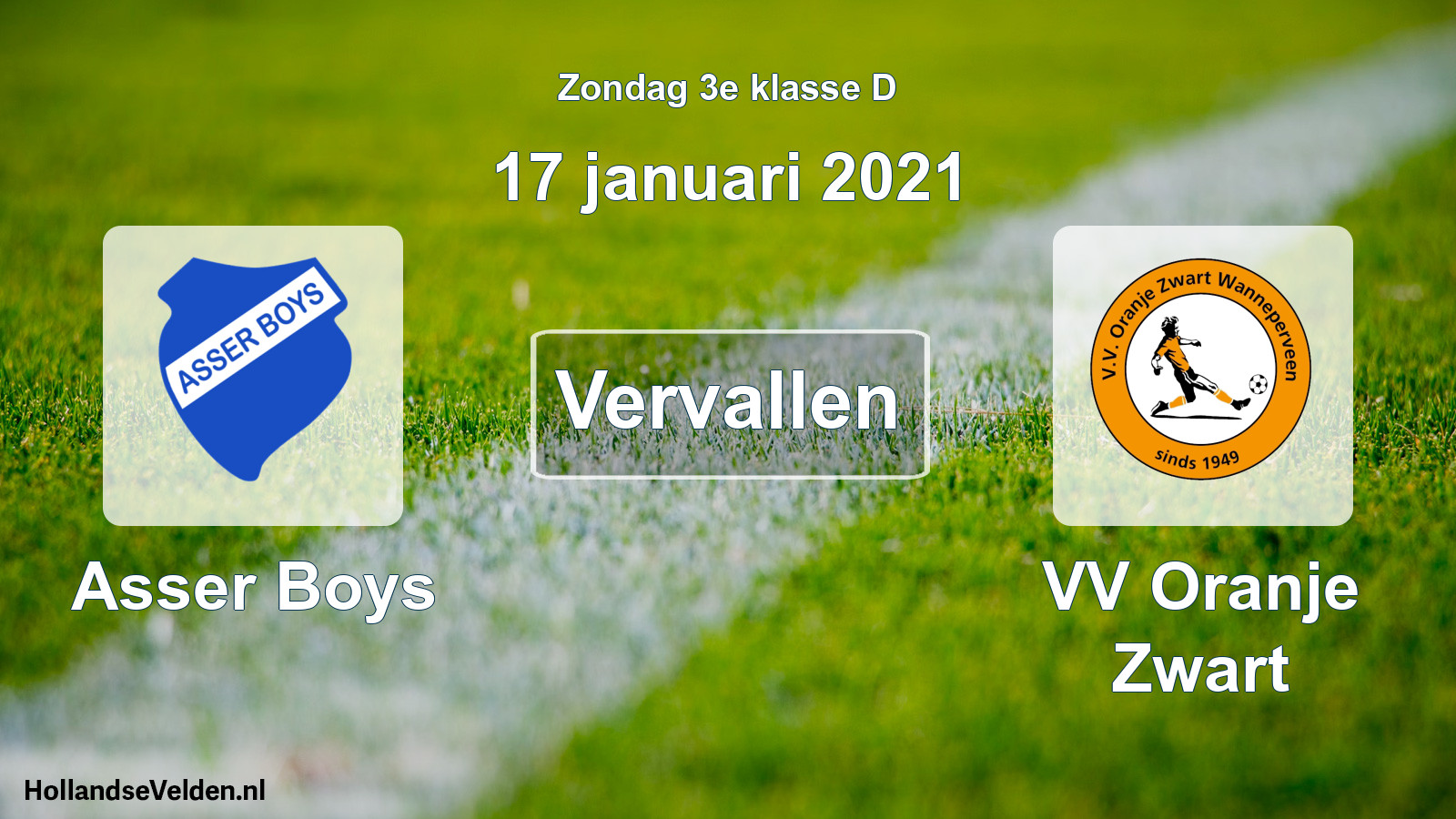 Scheduled Match: Asser Boys - VV Oranje Zwart (17 January 2021)