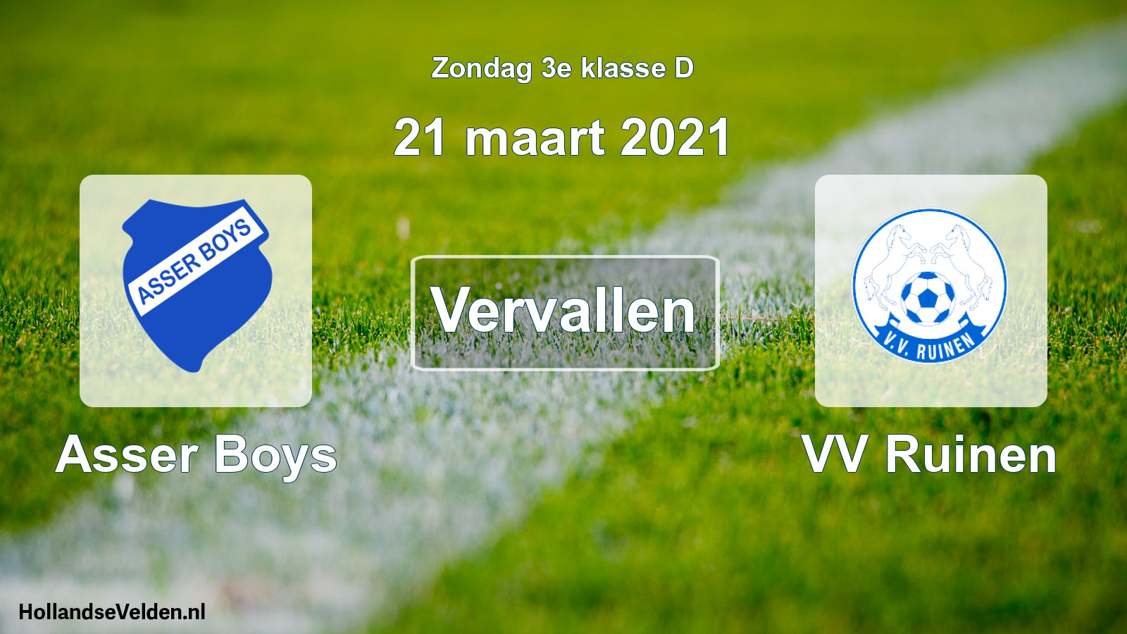 Scheduled Match: Asser Boys - VV Ruinen (21 March 2021)