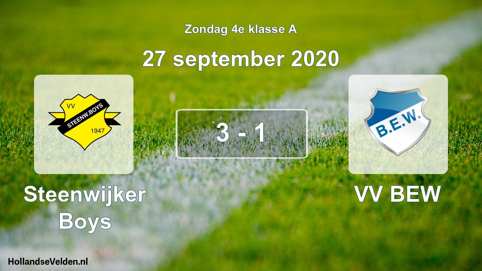 Total number of matches played: Steenwijker Boys - VV BEW 3 - 1 (27 September 2020)