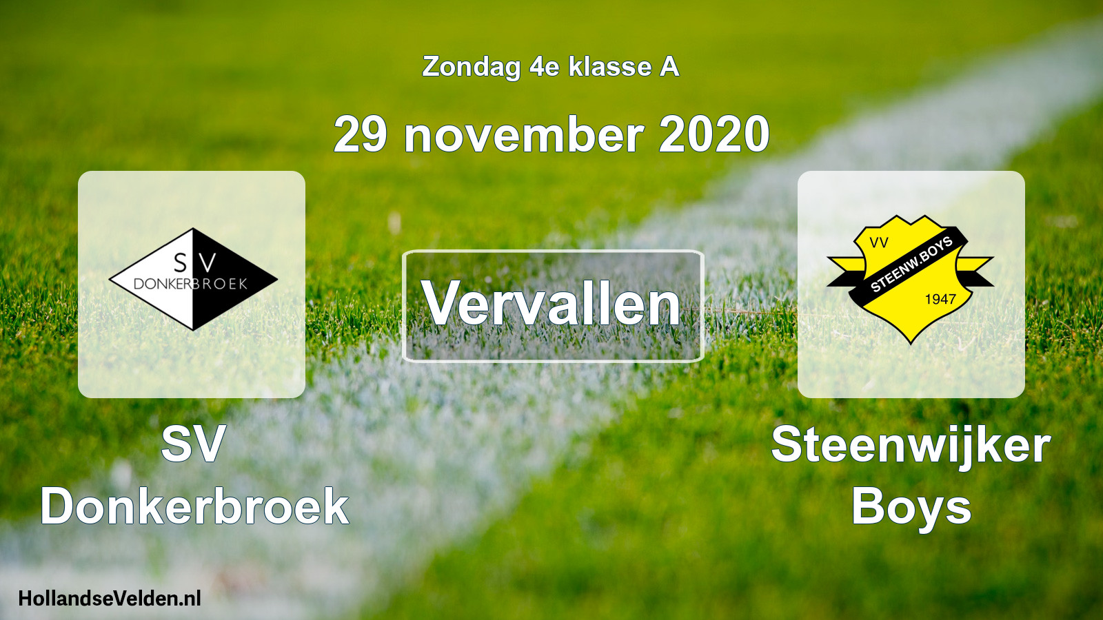Scheduled Match: SV Donkerbroek - Steenwijker Boys (29 November 2020)