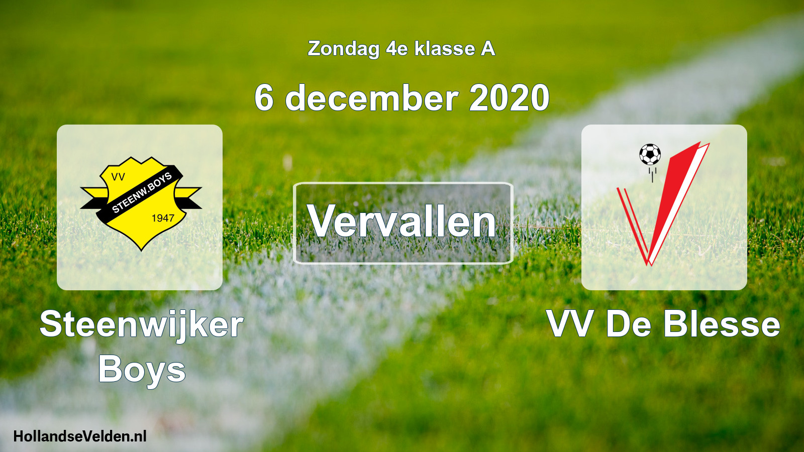 Scheduled Match: Steenwijker Boys - VV De Blesse (6 December 2020)