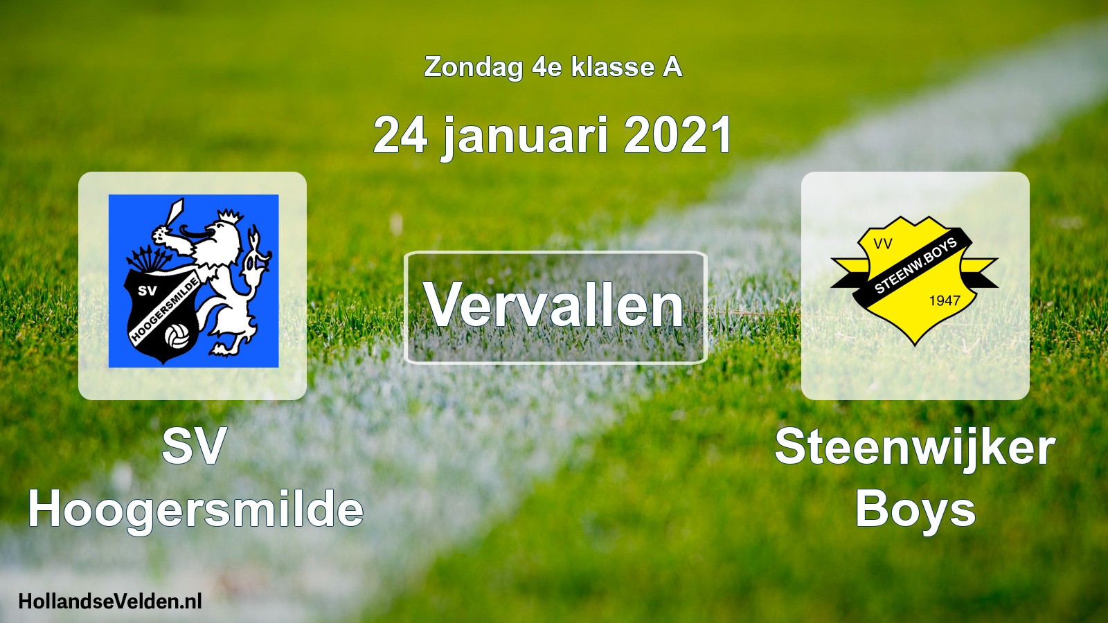 Scheduled Match: SV Hoogersmilde - Steenwijker Boys (24 January 2021)