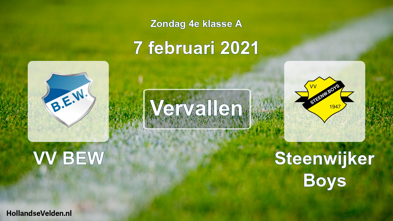 Scheduled Match: VV BEW - Steenwijker Boys (7 February 2021)