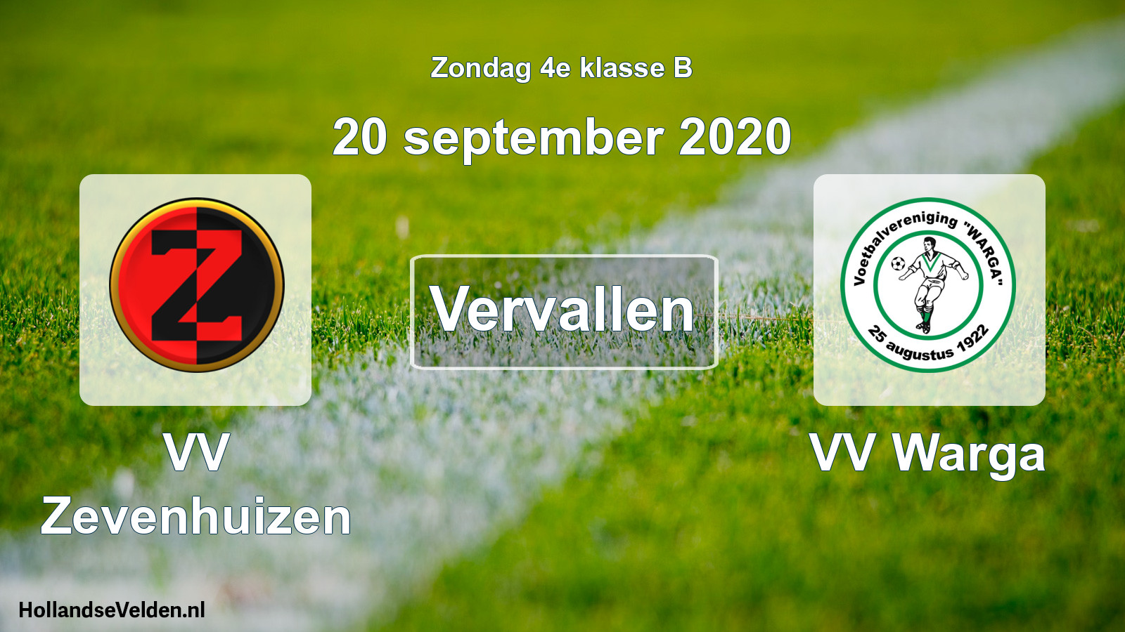 Scheduled Match: VV Zevenhuizen - VV Warga (20 September 2020)
