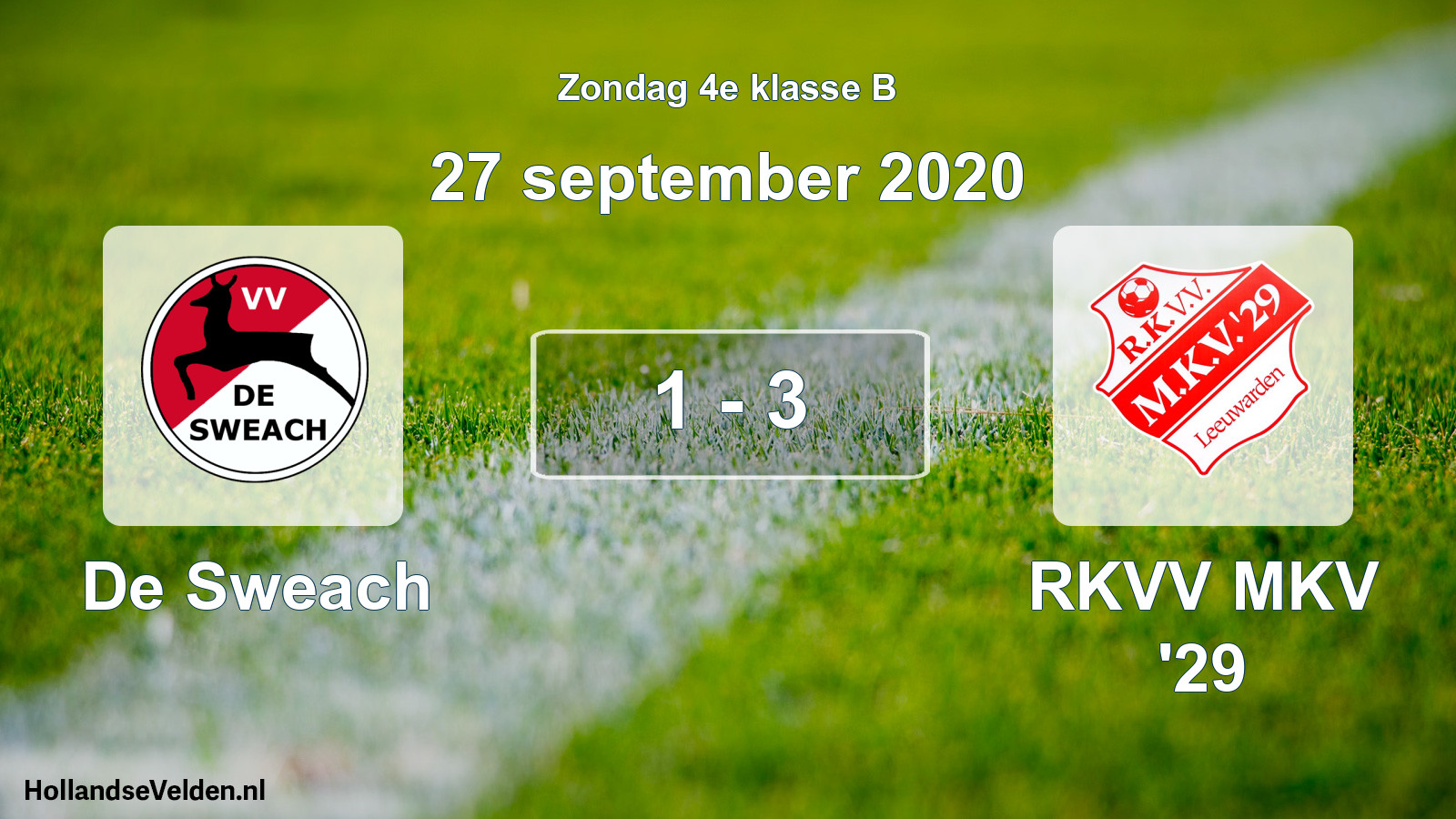 Total number of matches played: De Sweach - RKVV MKV '29 1 - 3 (27 September 2020)